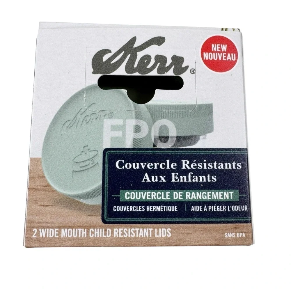 NEW Kerr Child Resistant Wide Mouth Lids Green Set of 2